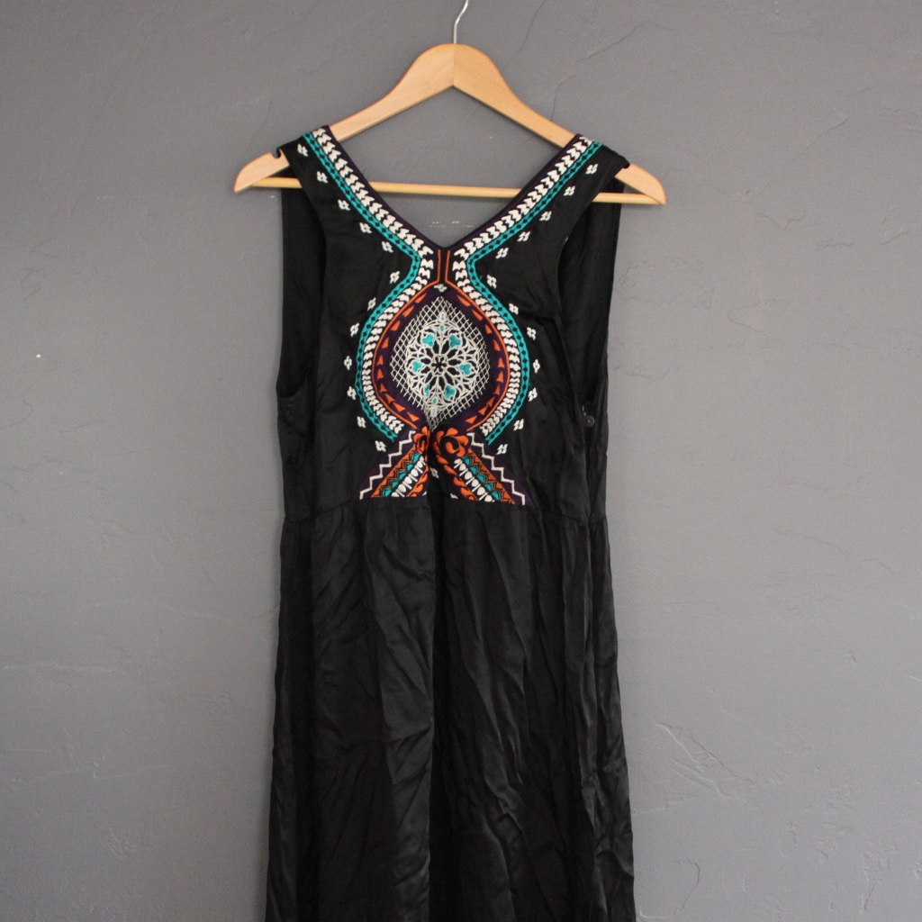 Black Silky Embroidered Dress
